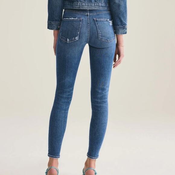 AGOLDE Sophie Tame Dark Wash Distressed Mid Rise Skinny Ankle Denim Jeans - Picture 1 of 8